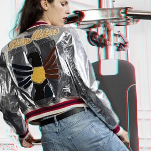 Isabel Marant Jackets & Blazers - ISABEL MARANT ETOILE Ferna Embroidered Silver Bomber Jacket Rainmakers 38